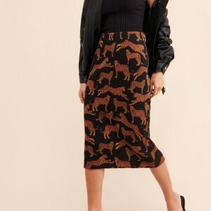 Corey Lynn Calter Black and Brown Animal Print Pencil Skirt